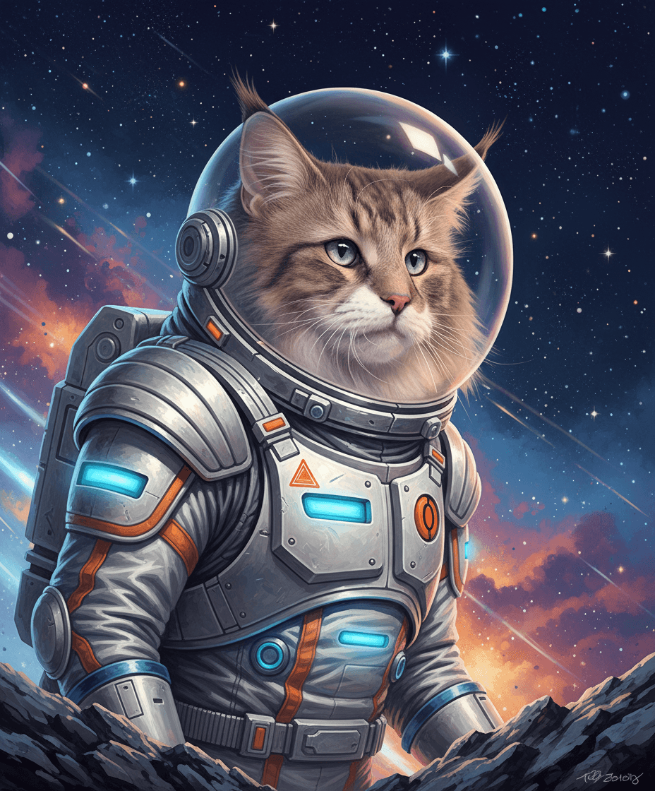 Space Explorer Cat Drawing